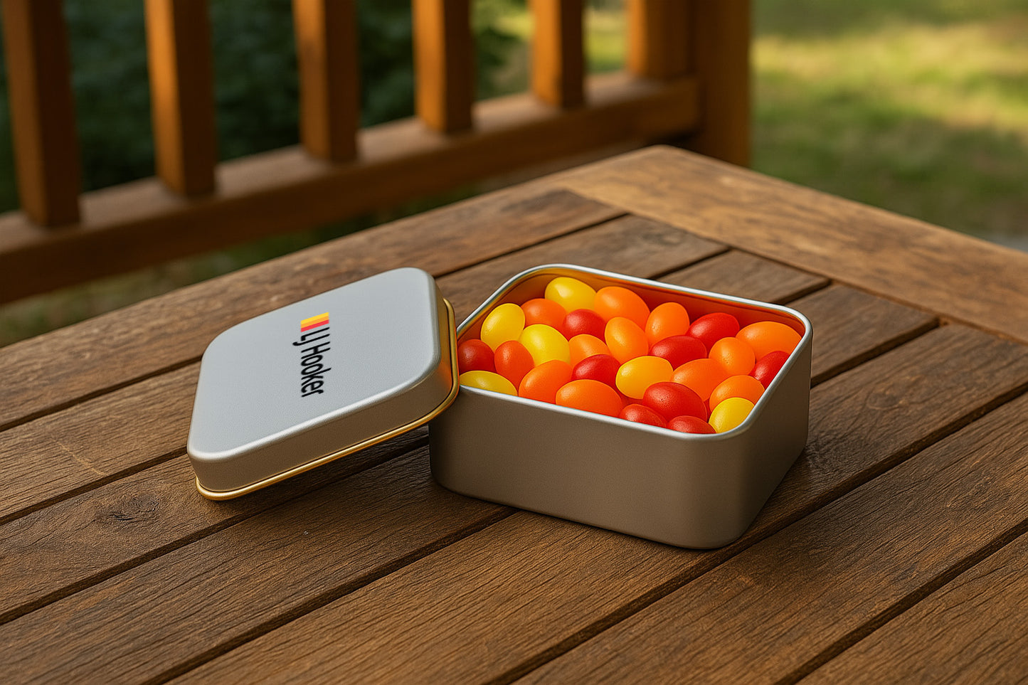 Corporate Colour Mini Jelly Beans in Silver Rectangular Tin LL335