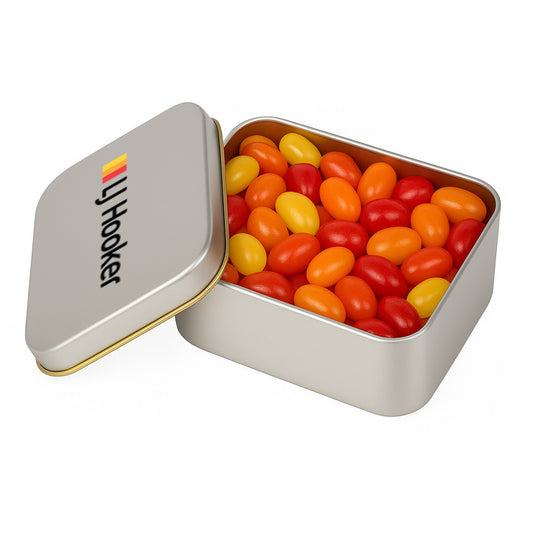 Corporate Colour Mini Jelly Beans in Silver Rectangular Tin LL335