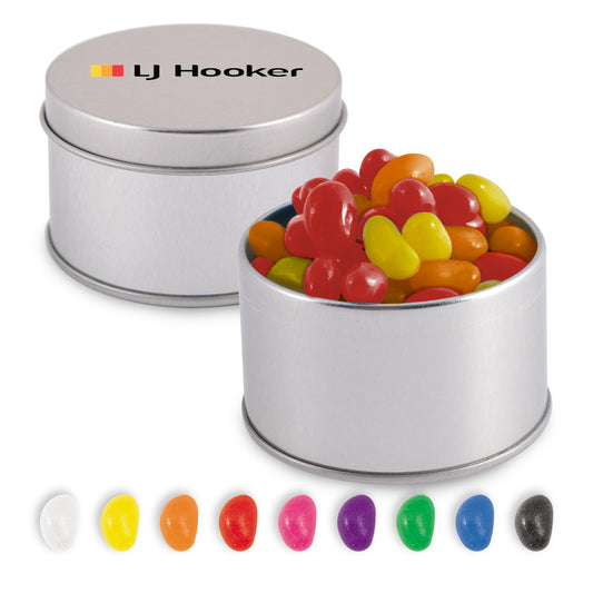 Corporate Colour Mini Jelly Beans in Silver Round Tin LL3403